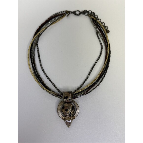 Chico's Multi Strand Beaded and Crystal Enamel Bronze Pendant Necklace - Picture 6 of 7